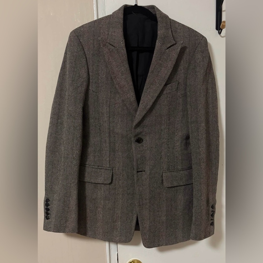 Vintage Roberto Cavalli Brown Herringbone Notch Lapel Blazer